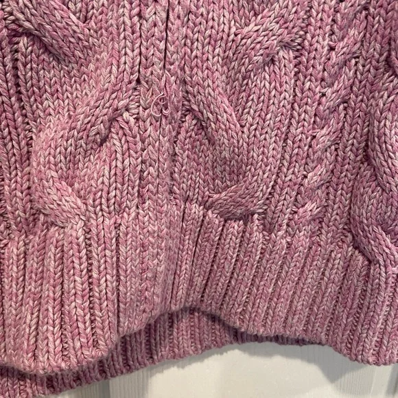 L.L. Bean Size M Lavender Long Sleeve Cable Knit Full Zip Mock Neck Cardigan - Picture 3 of 12